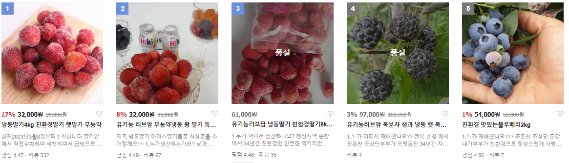 6시내고향 유기농딸기 블루베리 냉동딸기 블루베리 복분자 꾸지뽕 유기농러브팜