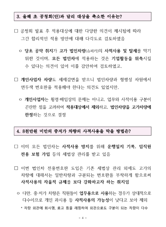 법인차량번호판 보도자료