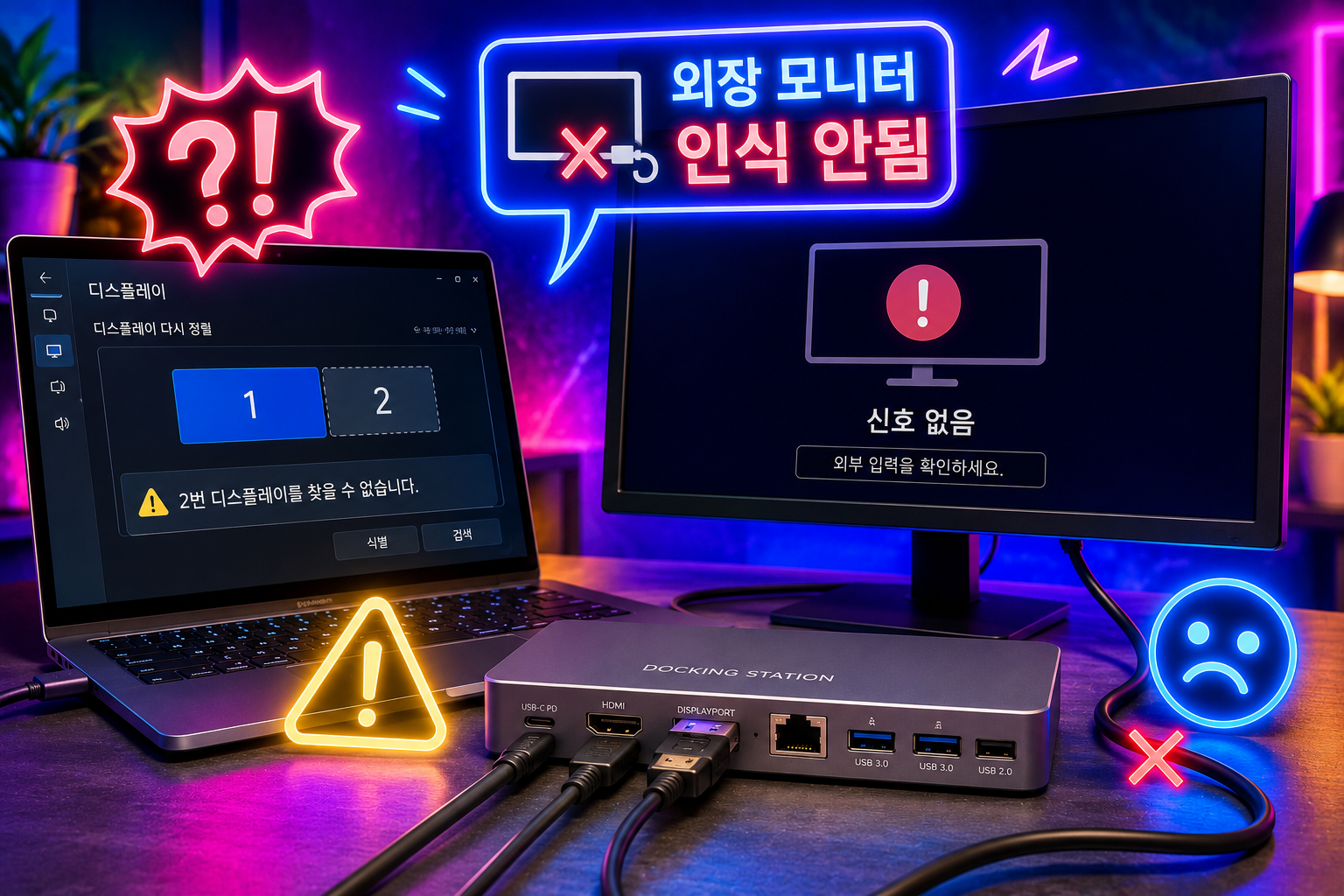 노트북 도킹스테이션 외장모니터 인식안됨 해결방법 총정리 듀얼모니터 설정 안됨 원인