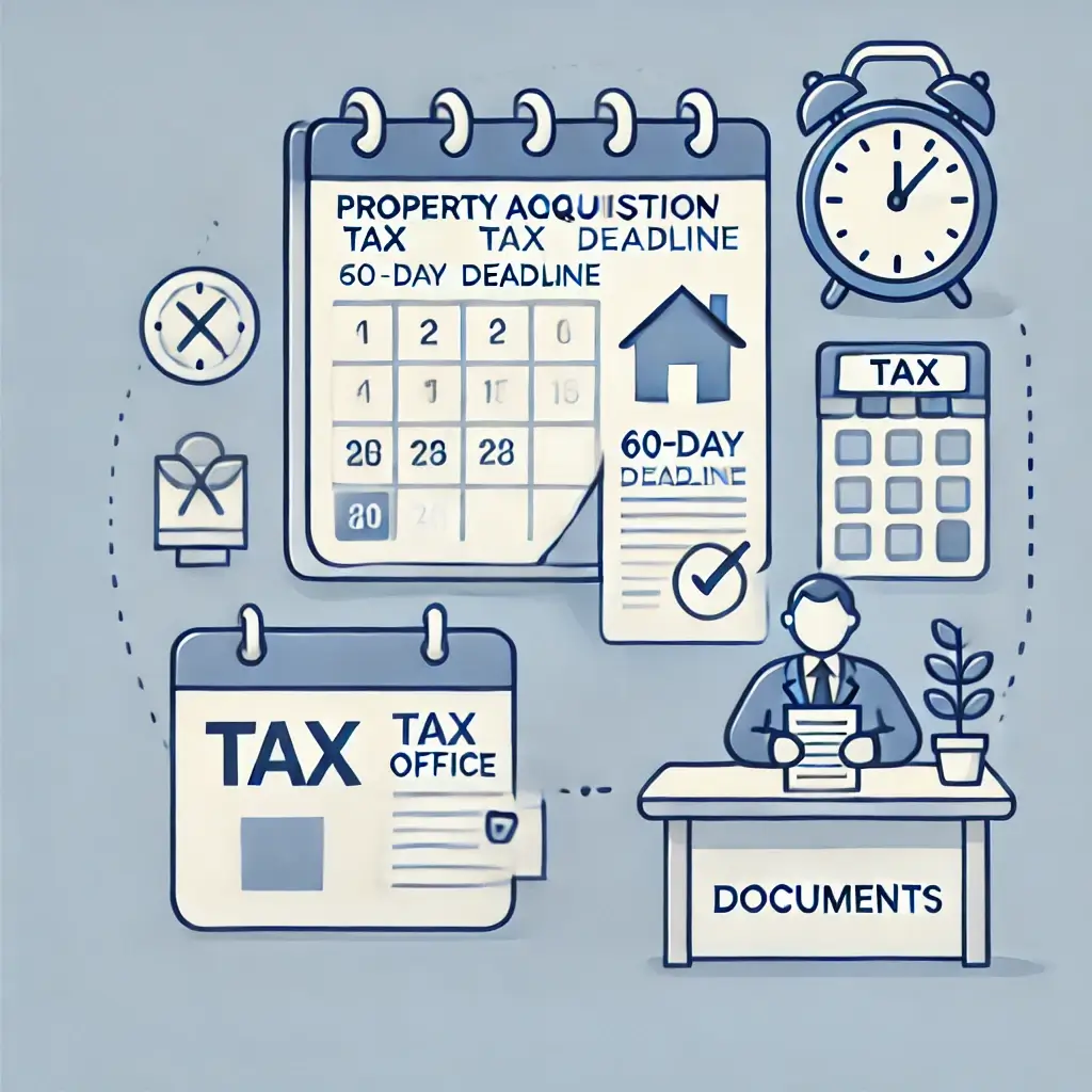 취득세 납부 기한 60일과 신고 절차를 강조한 일러스트