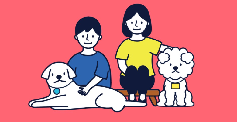 남녀와 강아지 2마리