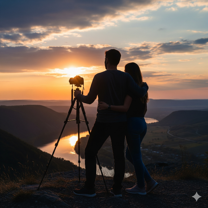 곽튜브와 그의 배우자로 추정되는 인물의 실루엣이 함께 여행하는 모습