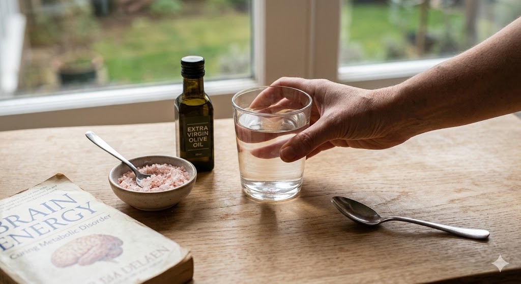 강제 폐경 후 찾아온 손가락 마디 통증을 완화하기 위해 실천 중인 따뜻한 소금물과 엑스트라 버진 올리브유 대사 관리 루틴 사진