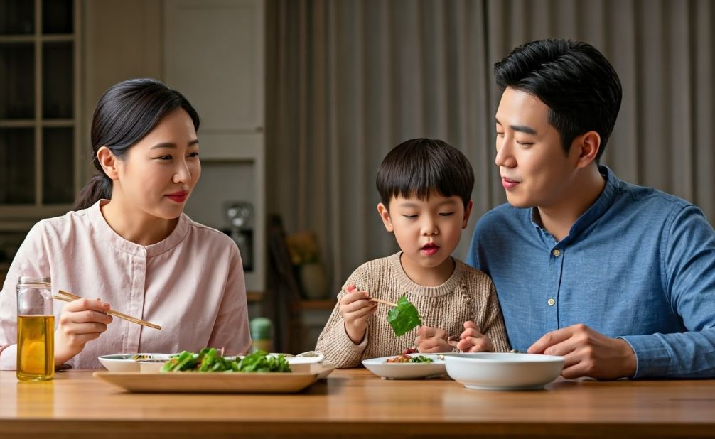 건강한 식사를 하는 3가족
