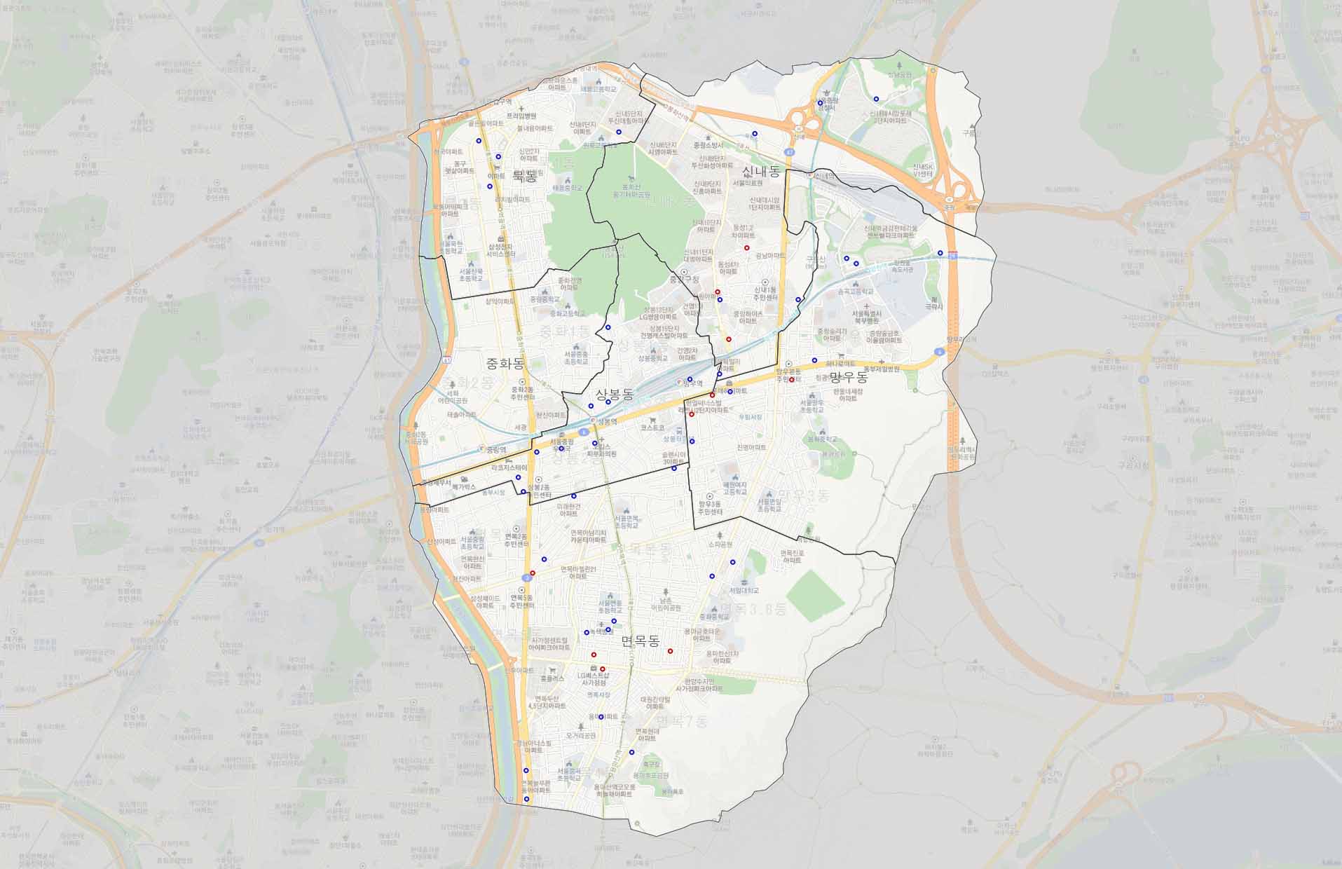 서울 중랑구 카페 베이커리 위치도