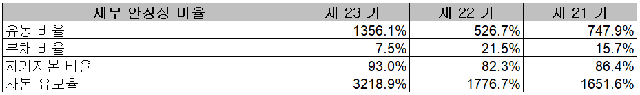 나노신소재 - 재무 안정성 비율
