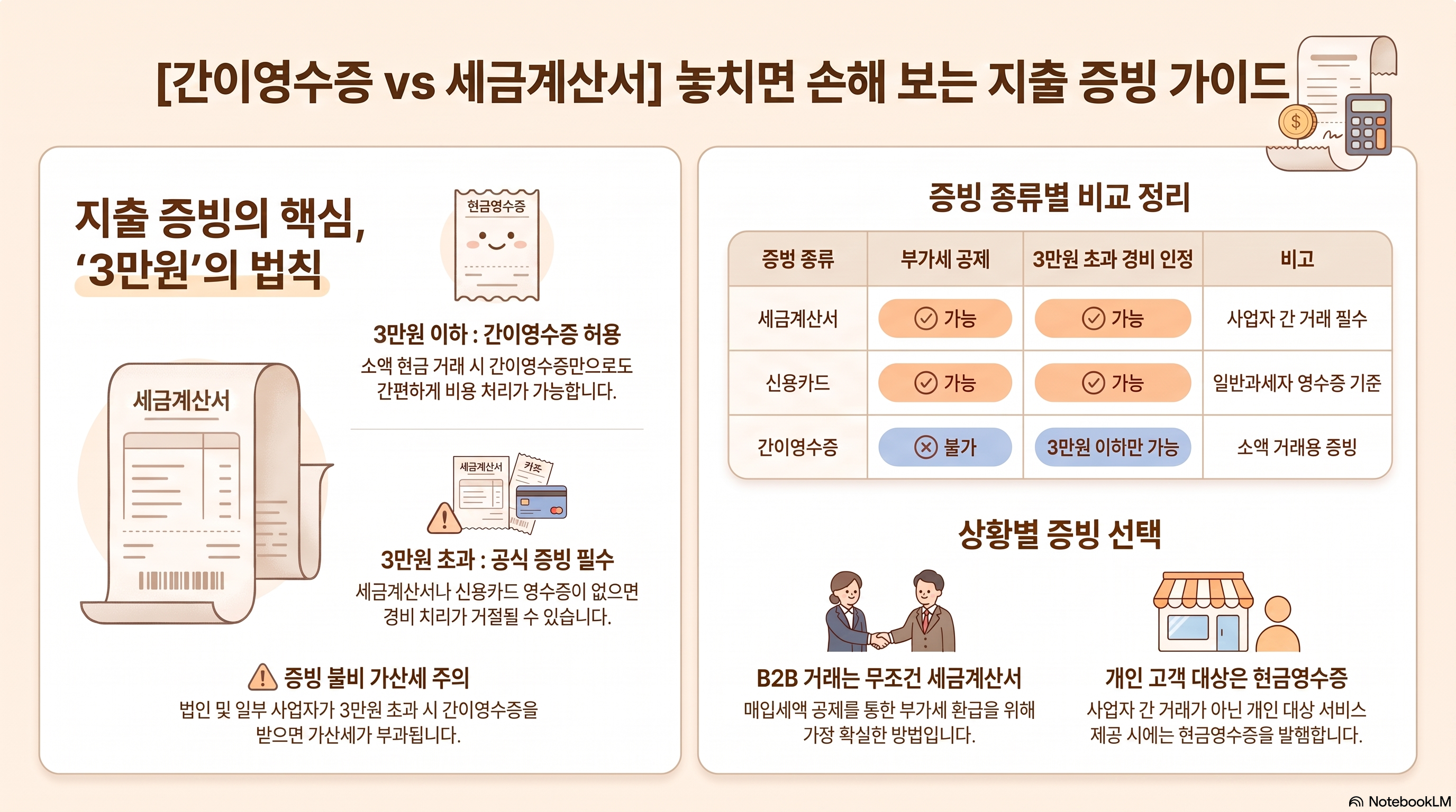 간이영수증 세금계산서 차이 경비처리 3만원 기준