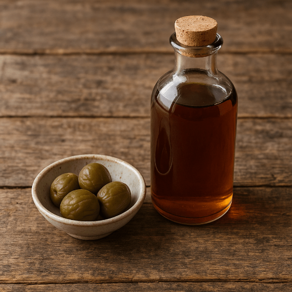 매실장아찌와 유리병에 담긴 매실청 이미지