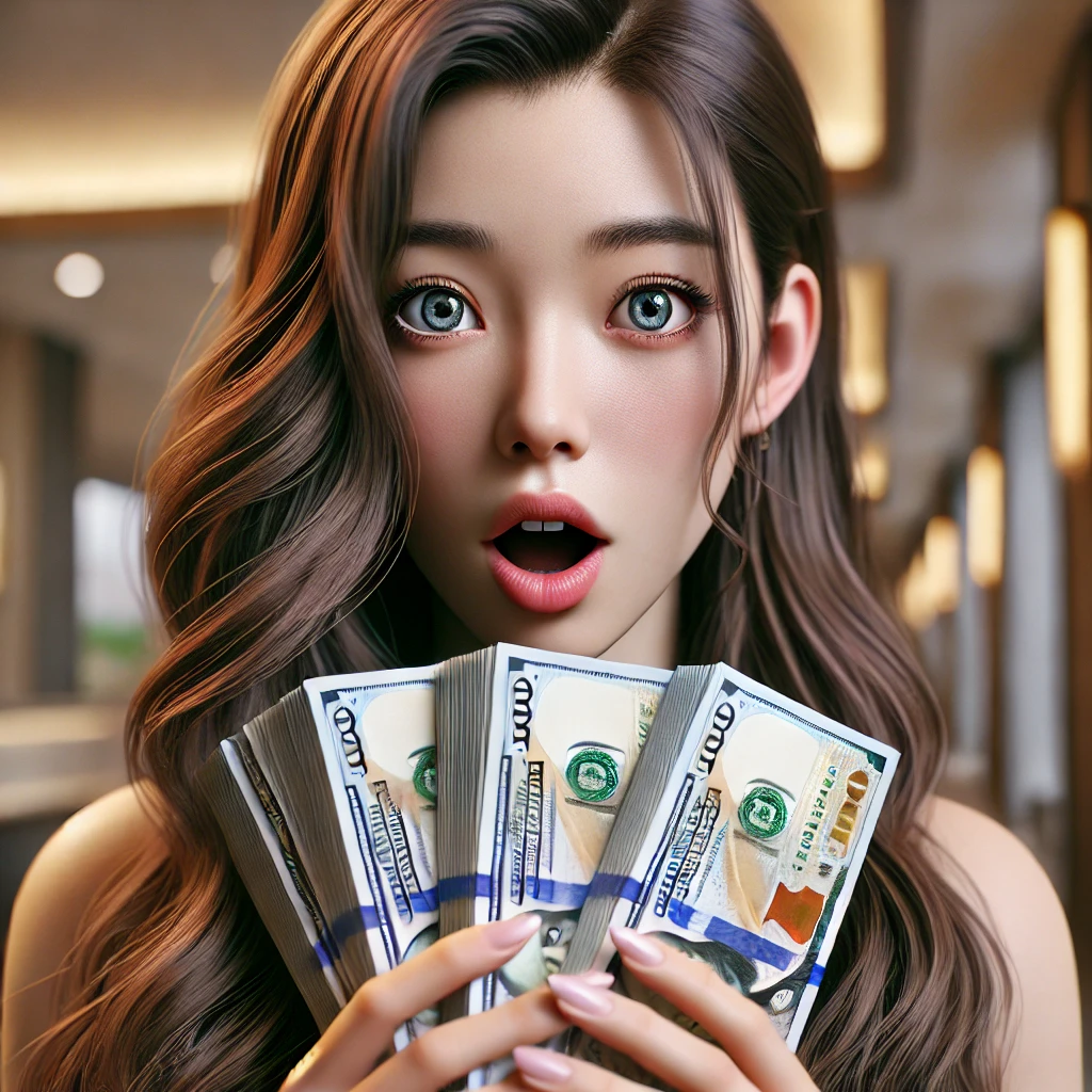 현금들고 놀라는 사진