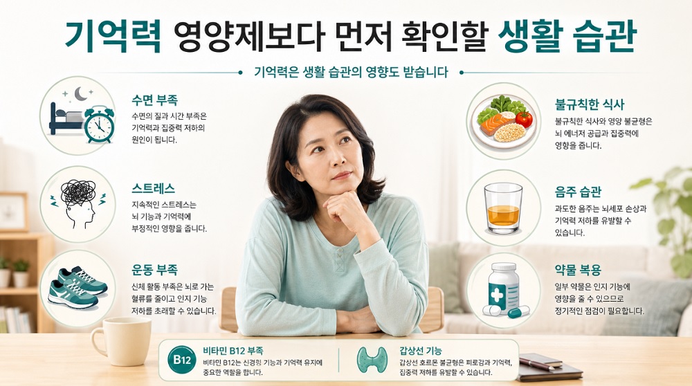 수면 부족과 스트레스, 운동 부족 등 기억력에 영향을 줄 수 있는 생활 요인