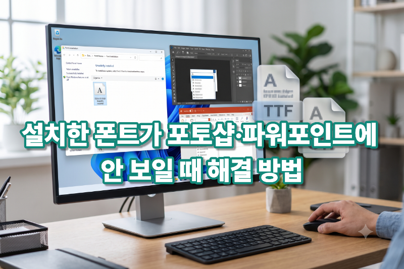 윈도우 11에 설치한 TTF OTF 폰트가 포토샵과 파워포인트에 안 보일 때 해결 방법