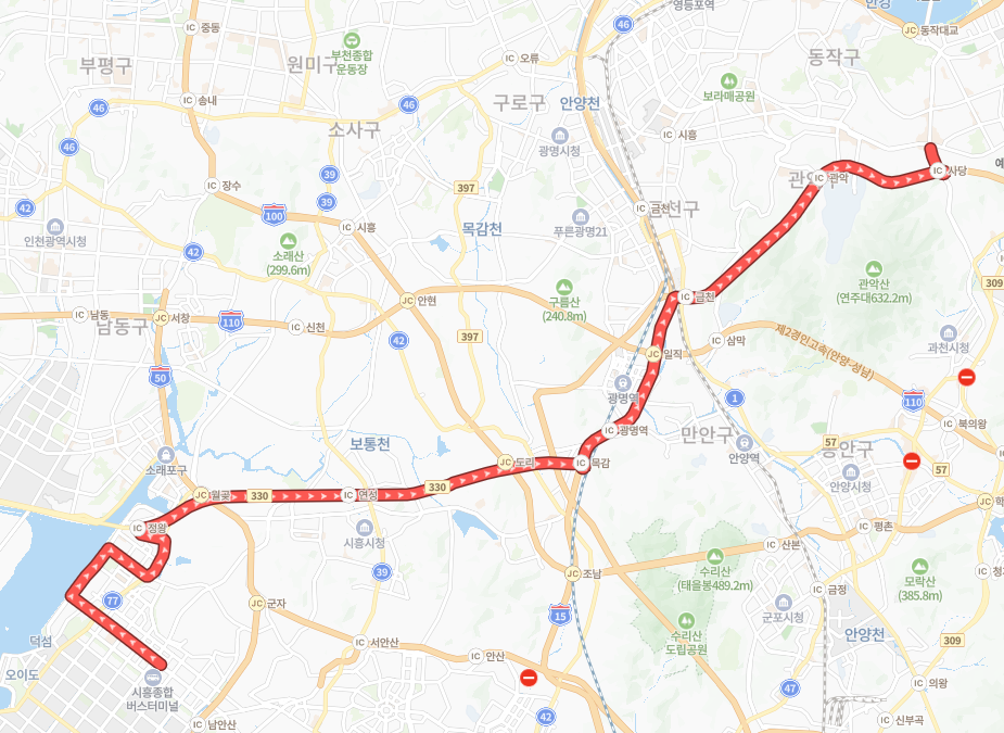 서울-시흥-P9541(출근)번-버스-노선-지도