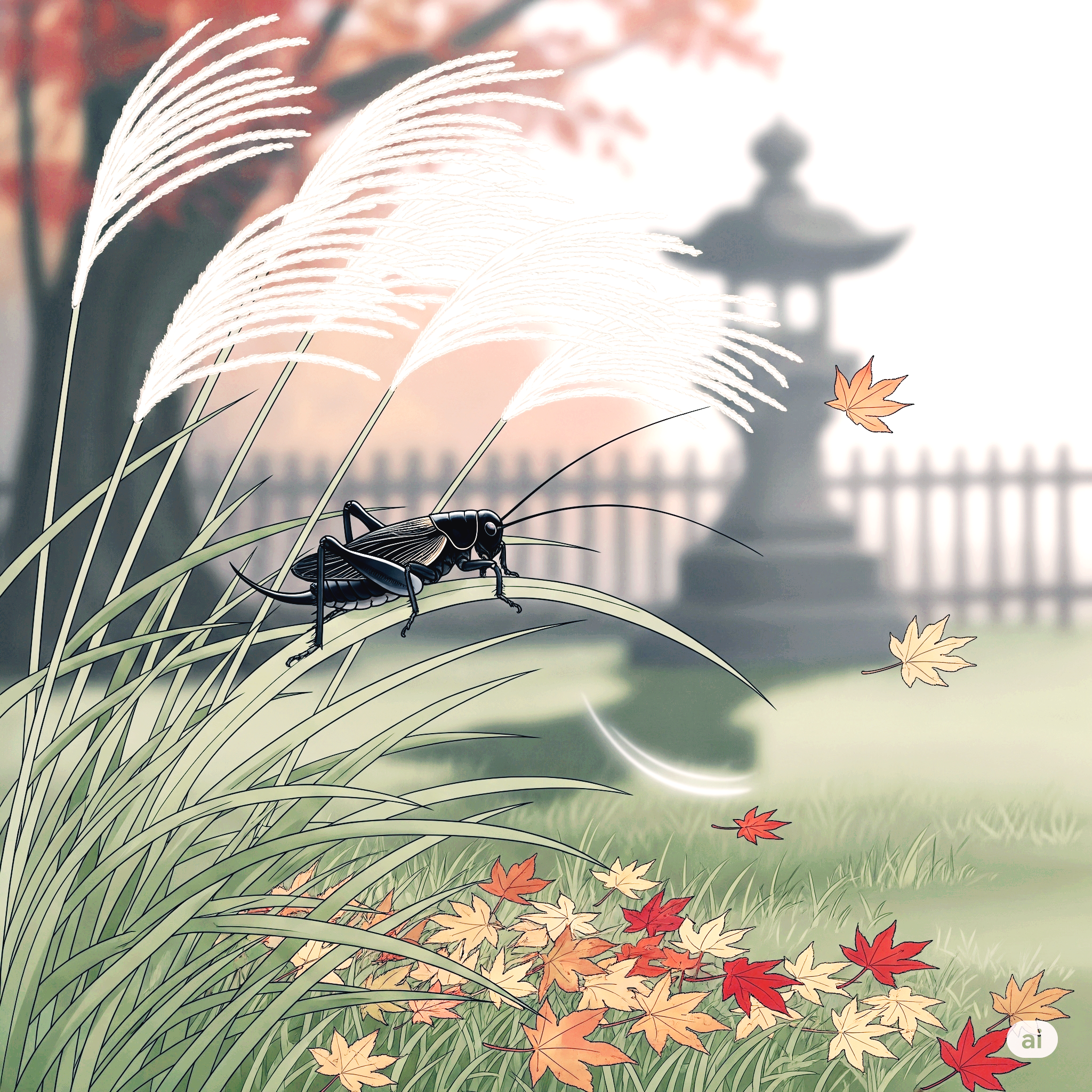 풀 위에 앉아 있는 방울벌레