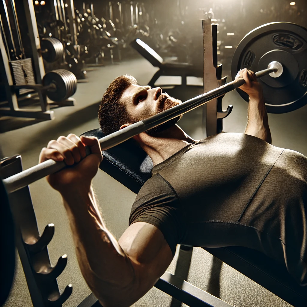 벤치프레스를 하는 남성의 모습