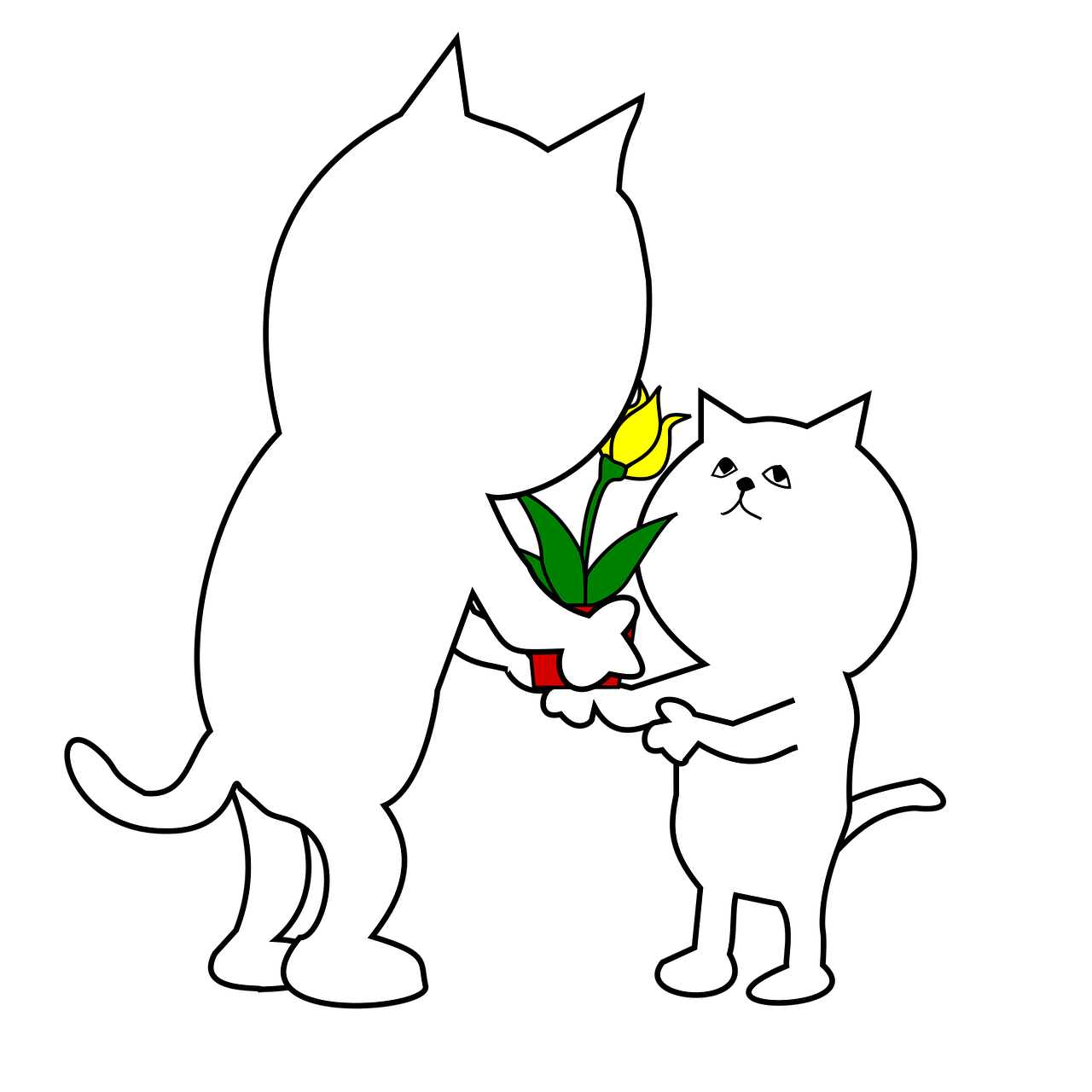아빠에게 화분을 건네받고 있는 아들고양이 캐릭터