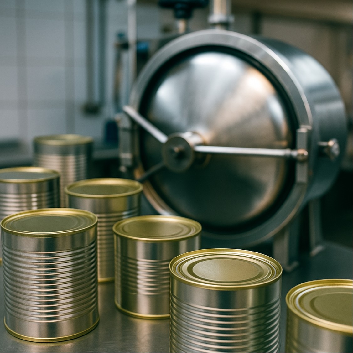 통조림 유통기한 긴 이유를 보여주는 살균 공정과 밀봉 통조림 이미지
