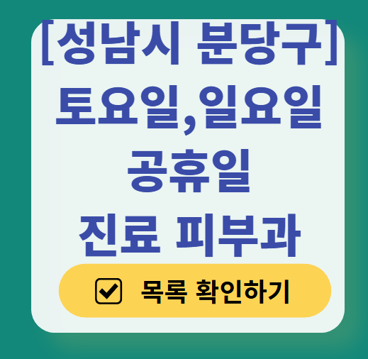 성남시 분당구 일요일 문 여는 피부과 ❘ 토요일, 주말, 공휴일 영업 피부과 (두드러기, 아토피, 습진, 피부염, 여드름 진료)