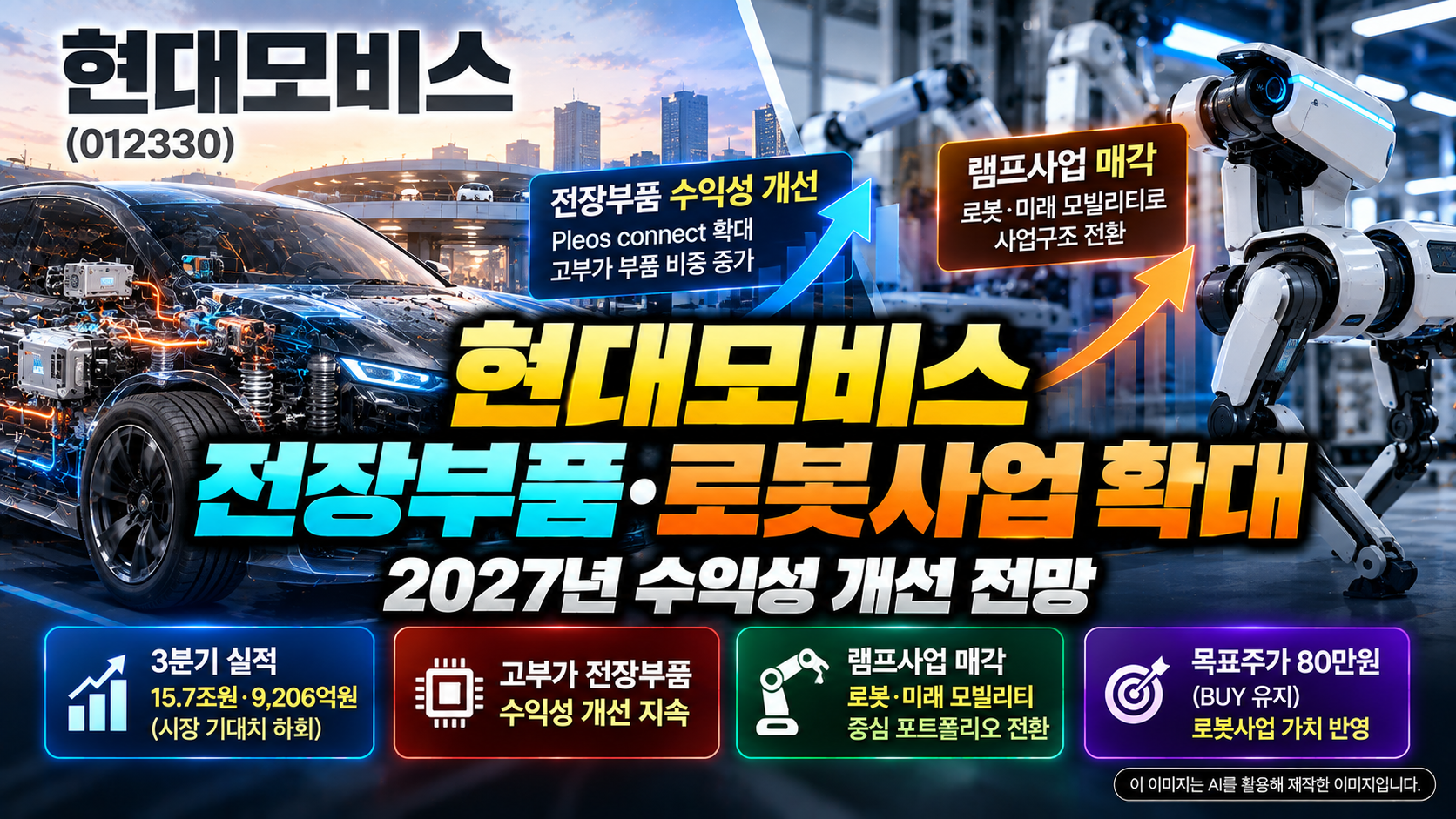 현대모비스 기업분석, 고부가 전장부품 수익성 개선과 램프사업 매각을 통한 로봇&middot;미래 모빌리티 사업 확대, 2027년 실적 전망 및 목표주가 80만원 분석