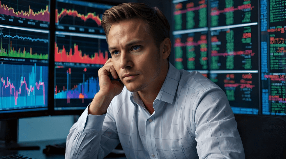 주식하고 있는 남성