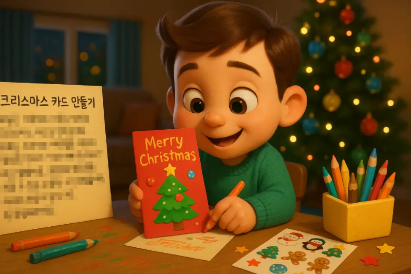 크리스마스 카드만드는 남자 아이