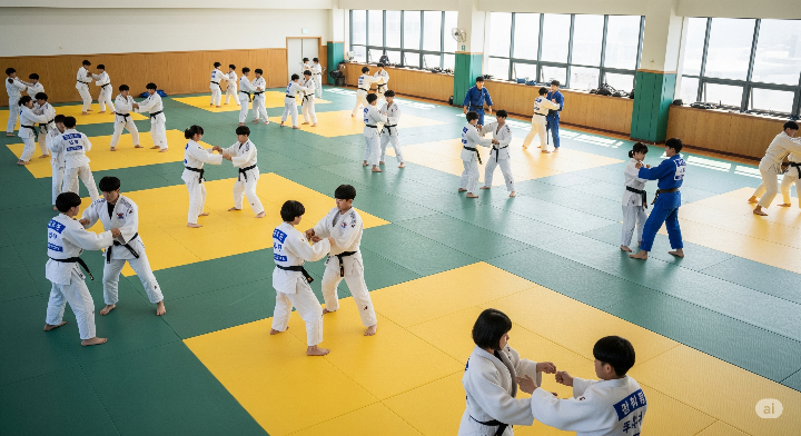 유도 유망주들이 훈련하는 모습