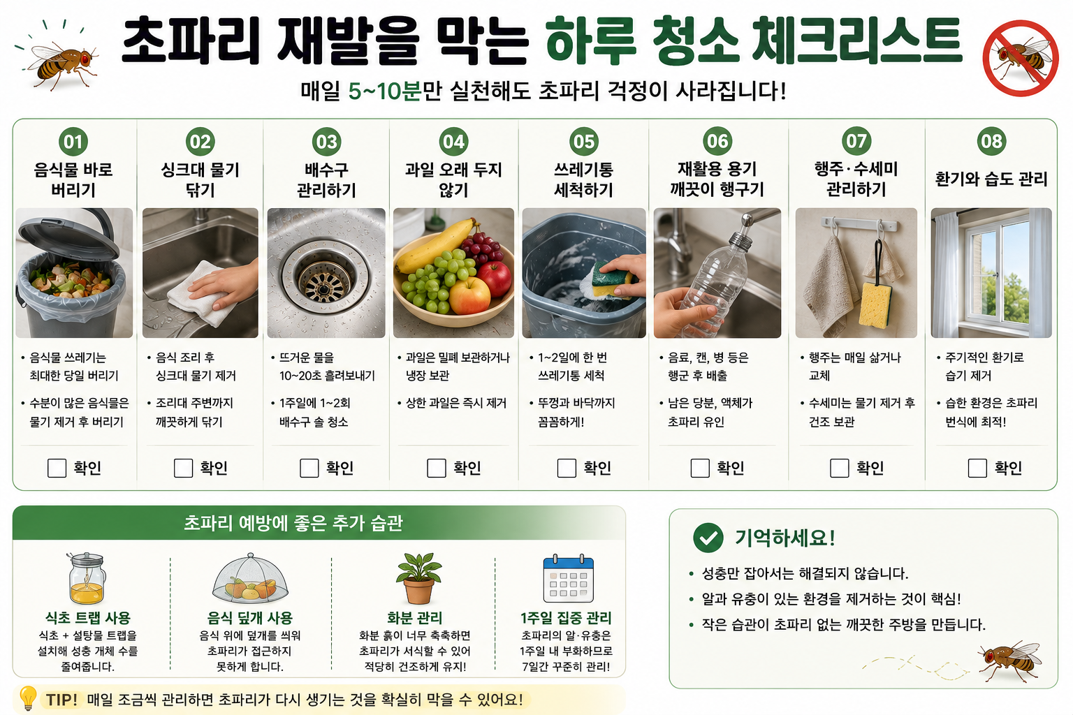 초파리 재발을 막는 하루 청소 체크리스트 정리 이미지