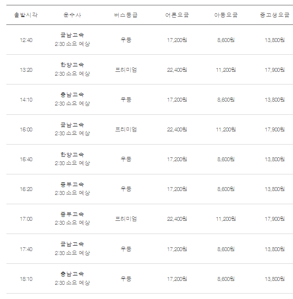 인천공항에서 천안가는 버스시간표