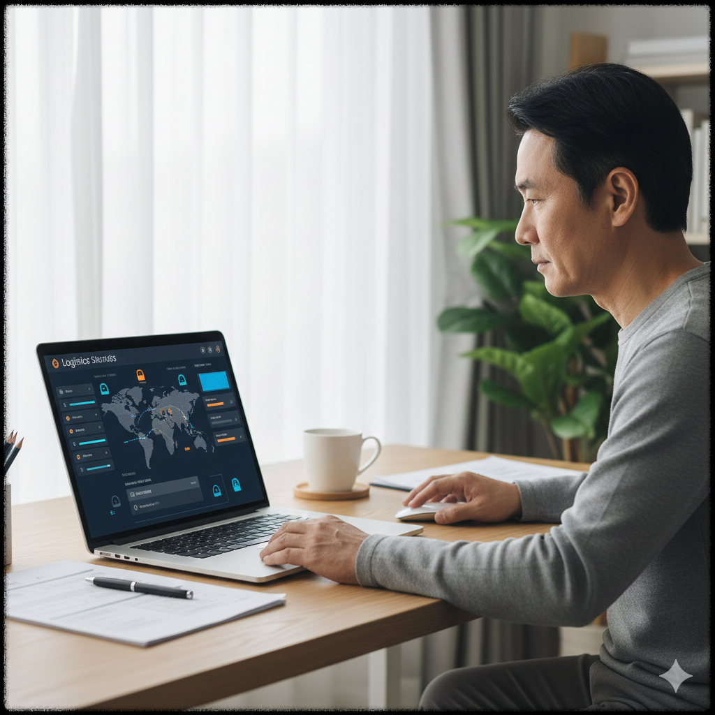 해외 배송 과정을 확인하는 남성