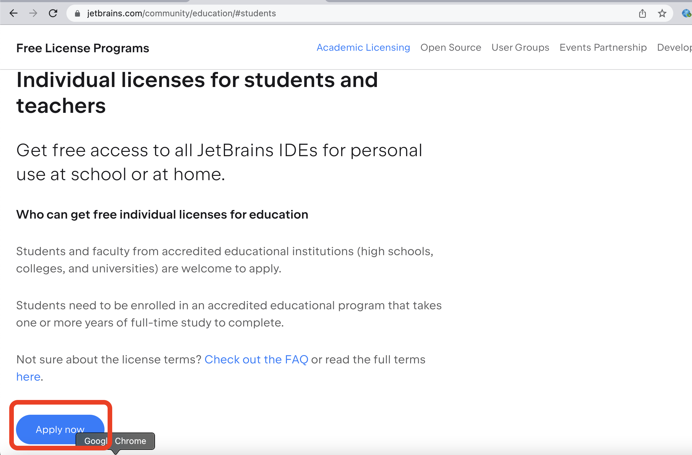 Apply now 클릭
