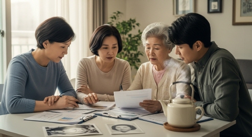 요양보호 시설 생활을 이야기하는 어르신과 가족들