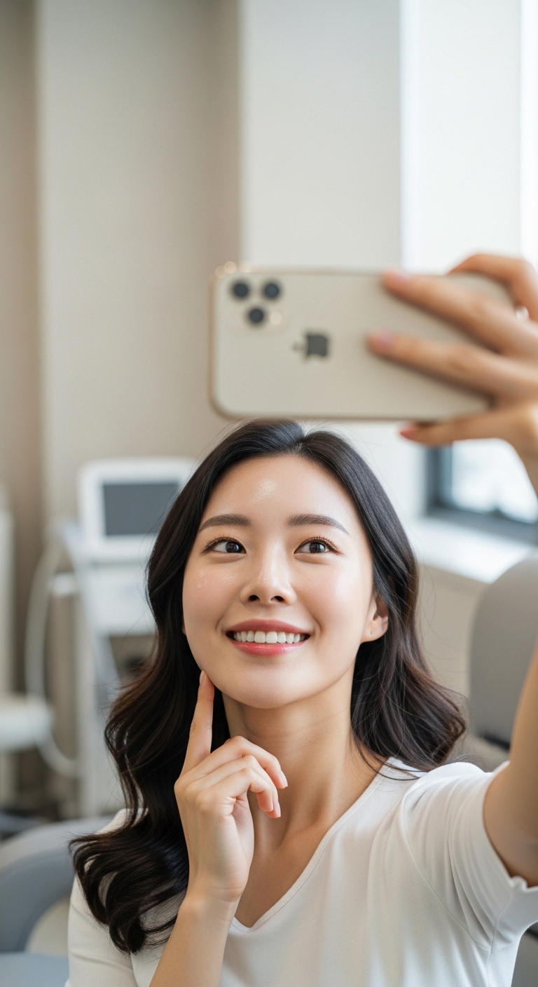 자신감 있게 웃으며 셀카를 찍는 모습