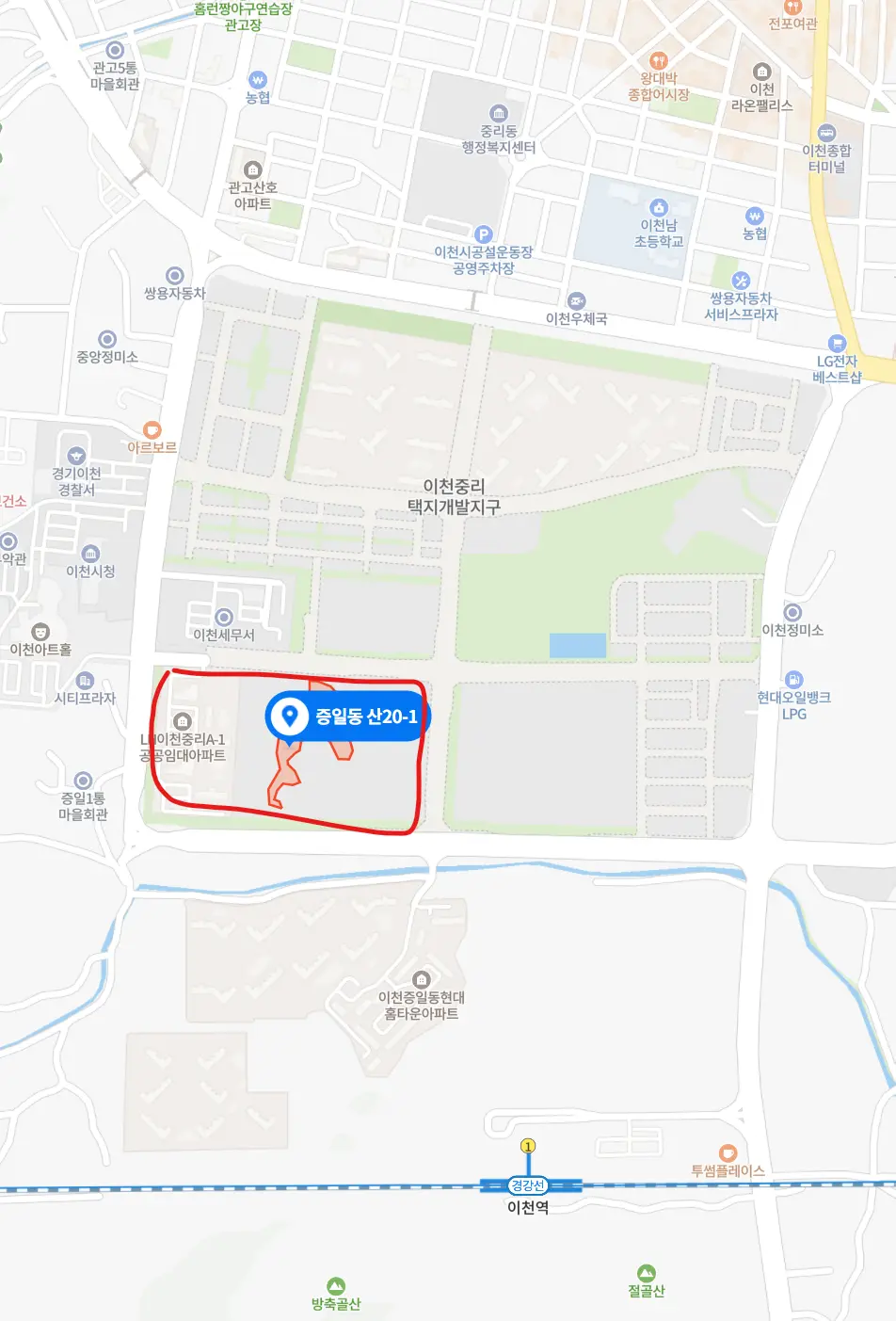 중리택지개발지구b-3블록 예미지 위치