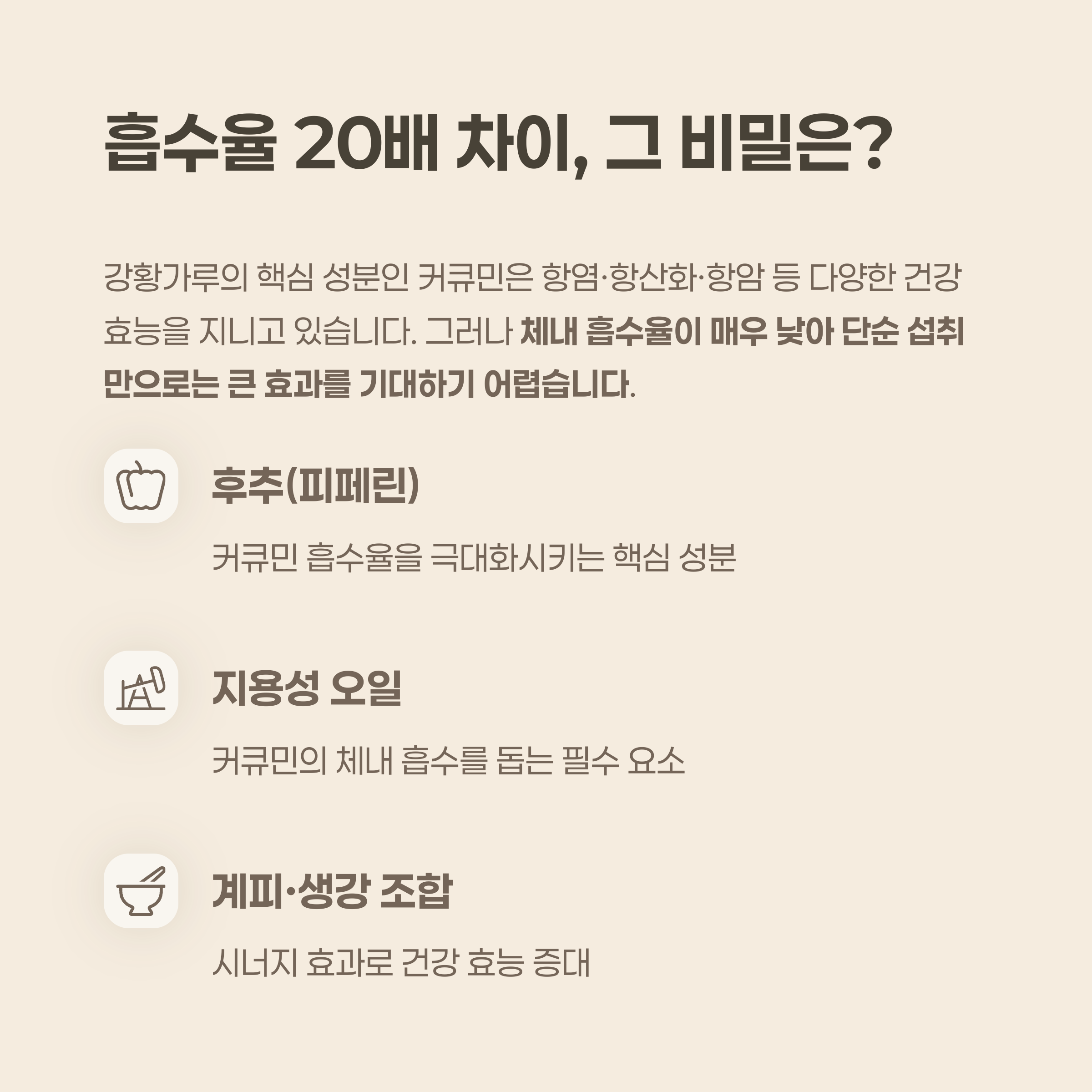 강황가루 흡수율, 조합에 따라 20배 차이 나는 이유는?
