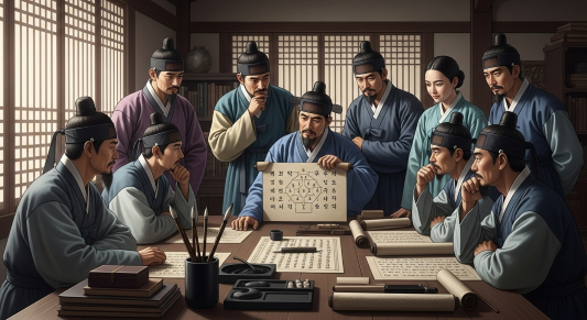 한글을 연구중인 학자들