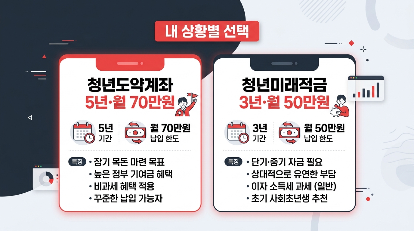 청년도약계좌와 청년미래적금 만기와 납입한도 비교