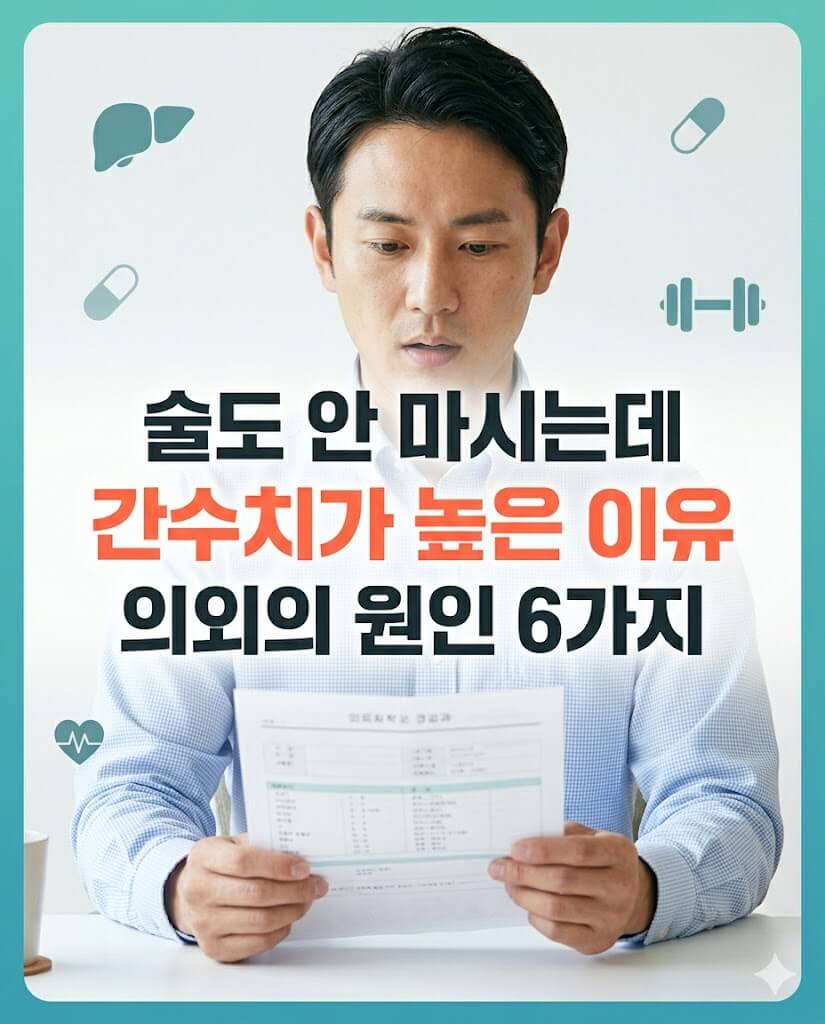 술을 마시지 않아도 간수치가 높게 나올 수 있는 의외의 원인 6가지를 설명하는 건강검진 정보 썸네일