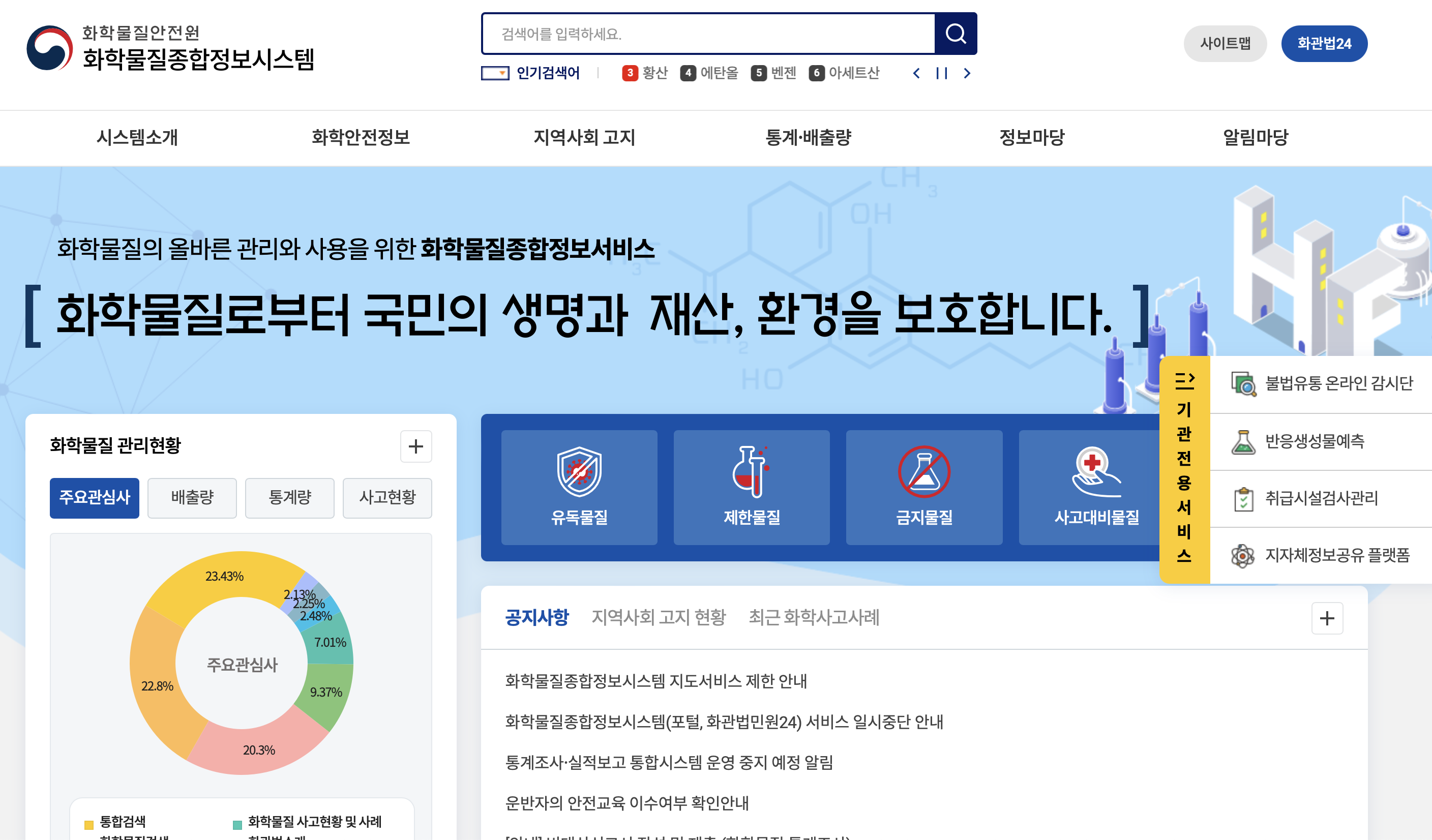 화학물질안전원 통계조사보고 화학물질종합정보시스템(https://icis.me.go.kr)