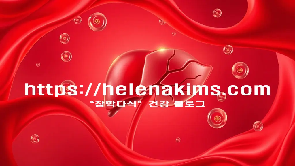 빨강색 배경에 인체의 간 모습.