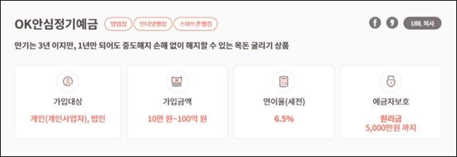 OK저축은행 정기예금 연 6.5% 고금리 특판 출시