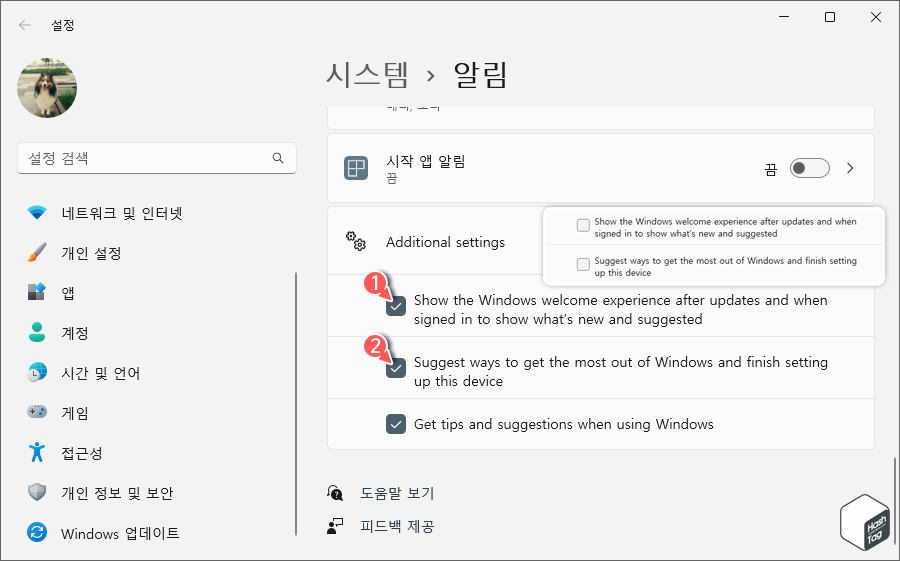 Welcome Experience 옵션 끄기