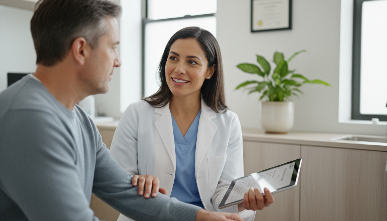 의사와 환자가 상담하고 있는 병원 진료실 모습, 호르몬 불균형 진단