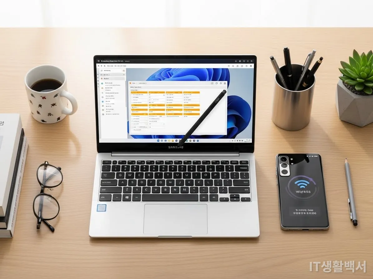 갤럭시북5 프로 360과 갤럭시 스마트폰이 완벽하게 연동되어 있는 스마트한 학습 환경