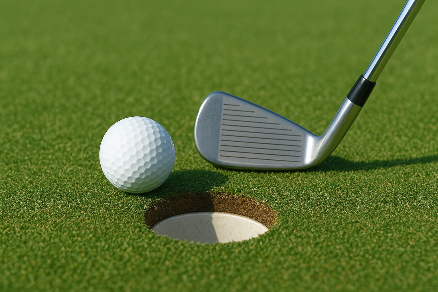 그린위 홀컵 가까이 붙은 아이언샷