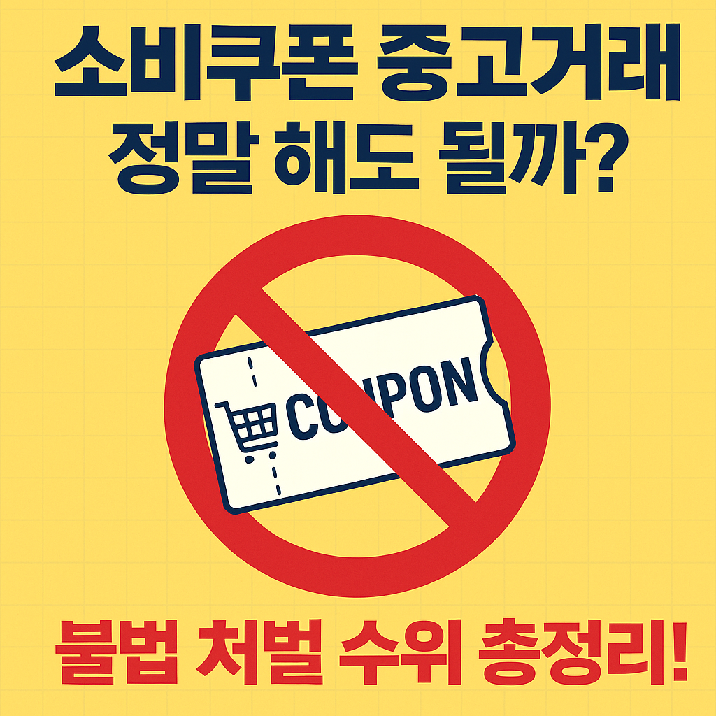 소비쿠폰 중고거래 금지 안내 이미지, 불법 처벌 경고 문구 포함된 그래픽