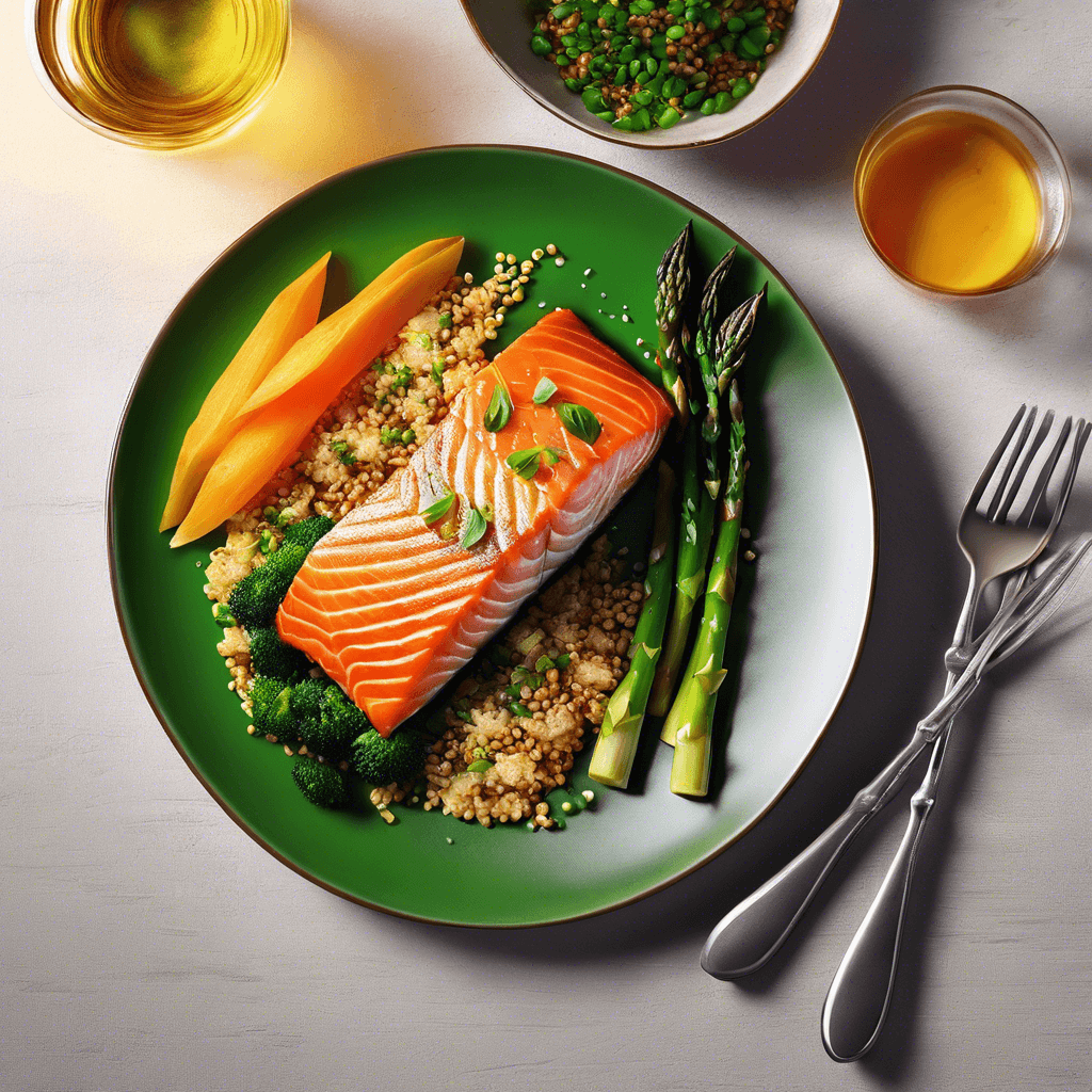 저녁(구운 연어와 함께 구운 아스파라거스 및 퀴노아)