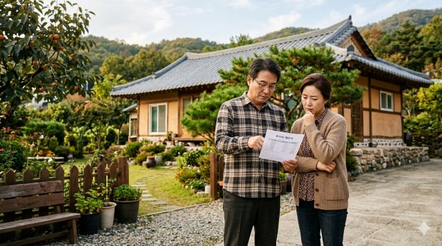귀촌 후 전원주택 유지비와 생활 현실을 고민하는 부부의 모습