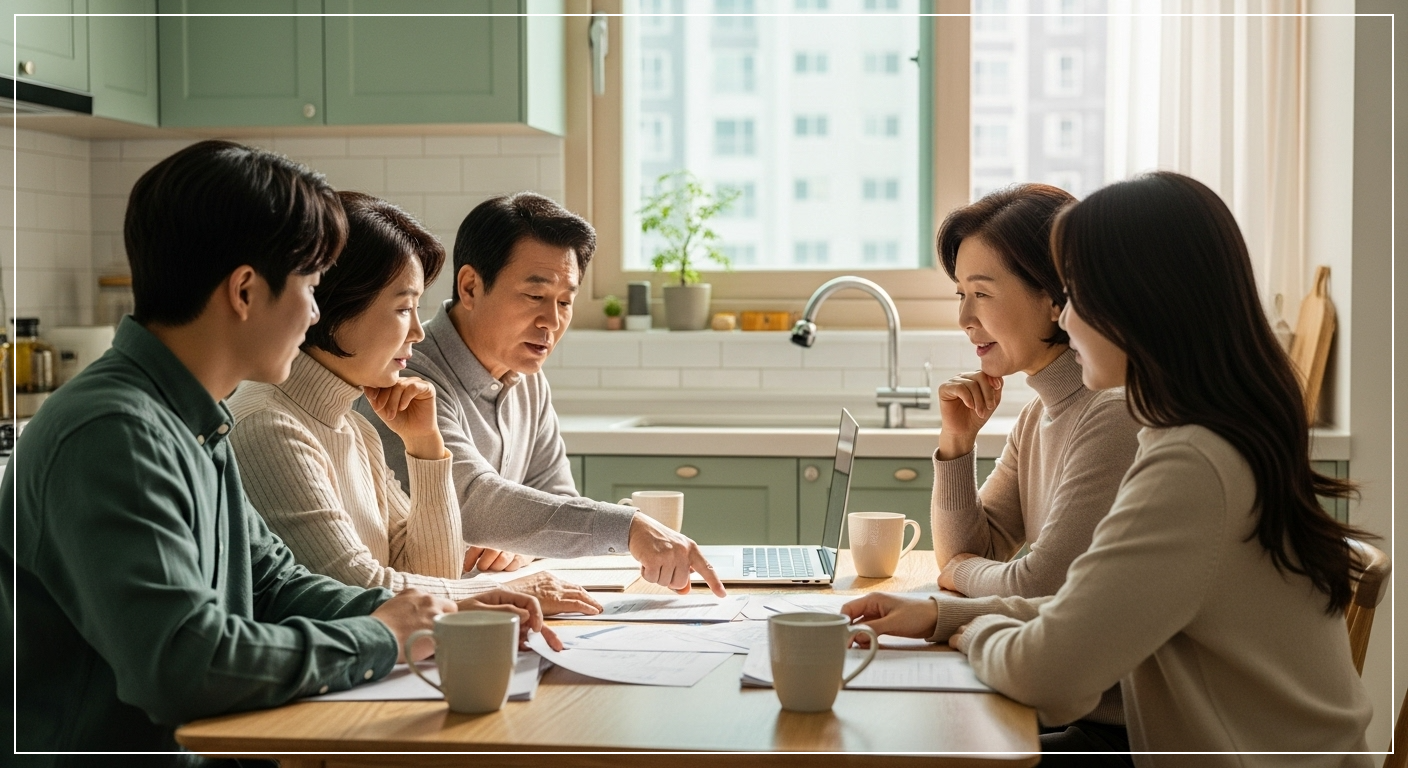 균형, 가족 대화. 안정적 현금흐름, 금리이하