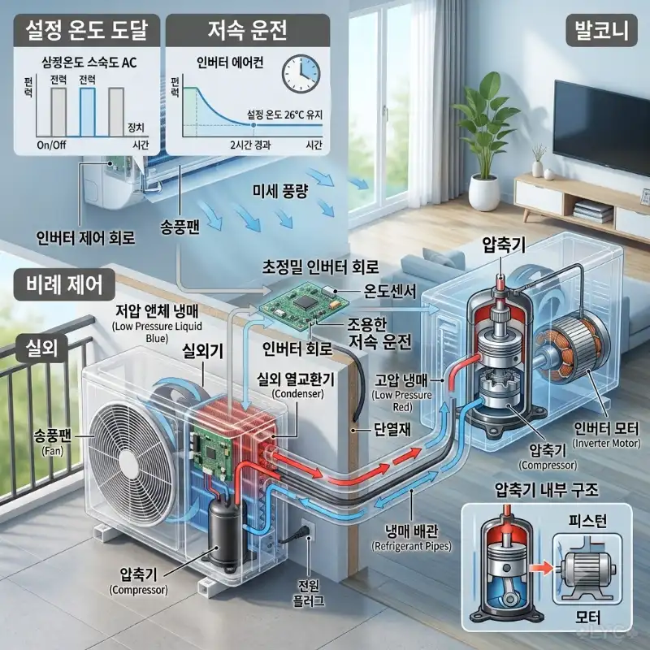 설정 온도 도달 후 저속 운전 상태