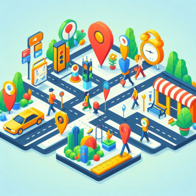 스마트 도시 내의 지도 및 위치 아이콘이 있는 3D 가상 지도
