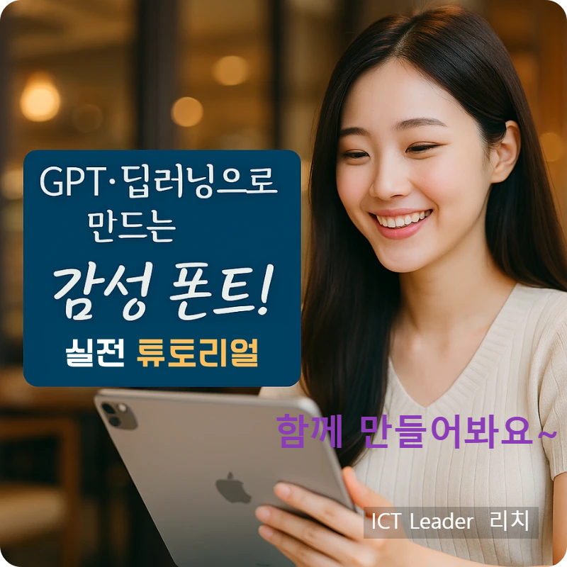GPT&middot;딥러닝으로 만드는 감성 폰트! 실전 튜토리얼 &ndash; 프리미엄 카페에서 미소 짓는 여성과 감각적인 타이포그래피